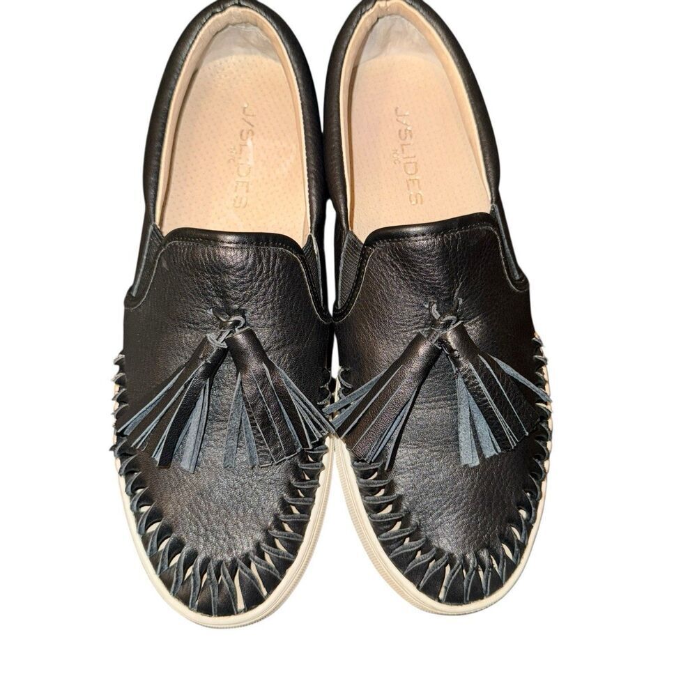 J/Slides Shoes Women Size 8 Aztec Black Platform Leather Slip-On Sneakers
